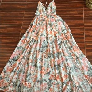 Papaya Floral spaghetti strap long dress